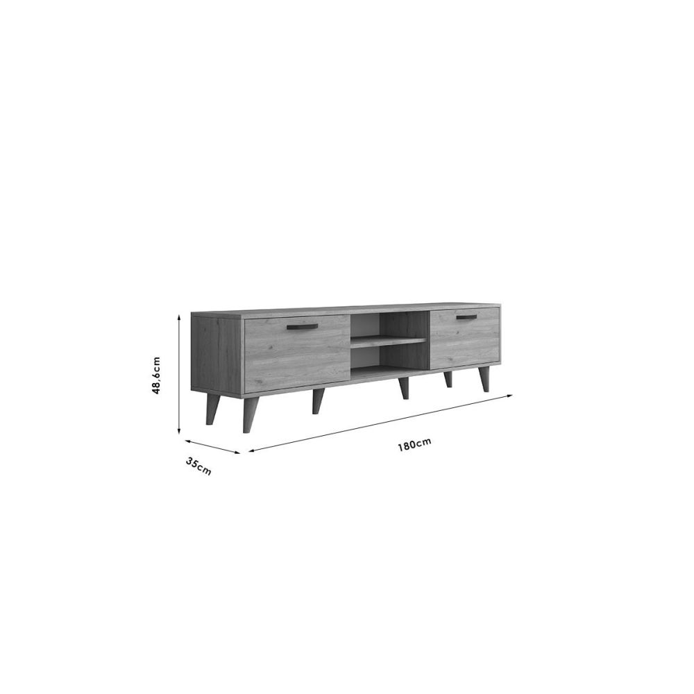 Mueble de TV en Roble con 2 Cajones y Estantes