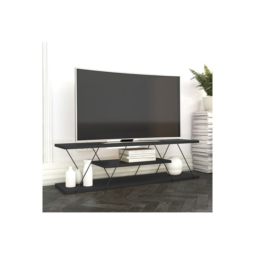 Mueble de TV con 3 Estantes, Soporte para TV en Color Antracita 120x30x33cm - Ideal para Salón y Sala de Estar