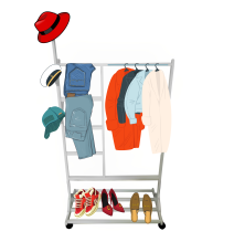 Perchero colgador multiusos con ruedas,  portatil, madera maciza color blanco Perchero colgador multiusos con ruedas,  portatil, madera maciza color blanco