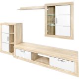 Mueble de salón y TV Moderno con Leds Color Cambria, cambria y blanco módulo de comedor
