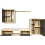 Mueble de salón y TV Moderno con Leds Color Cambria, cambria y grafito módulo de comedor