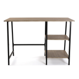 Mesa Escritorio Industrial con Estante y 2 Baldas – MDF Negro, Estructura Metálica y Roble, 110x50x75 cm