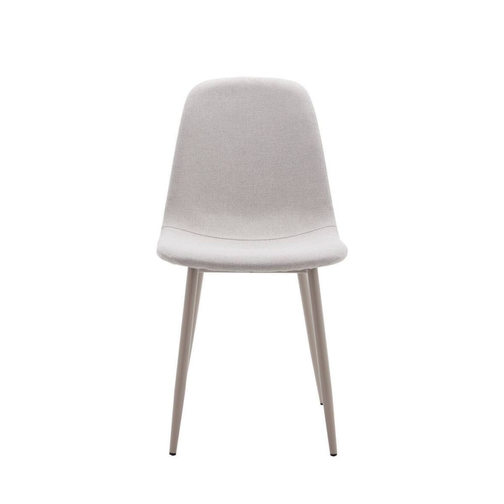 Pack de 4 Sillas con Estructura Tapizada en Tela Beige Claro, Patas Metálicas con Acabado en crema, Medidas 44x53x86 cm