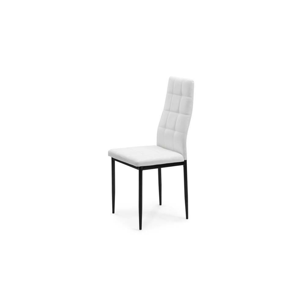 Pack de 4 Sillas Tapizadas en Tela Polipiel Blanca con Costuras Acolchadas, Patas Metálicas en Color Negro, Medidas 43x56x96 cm