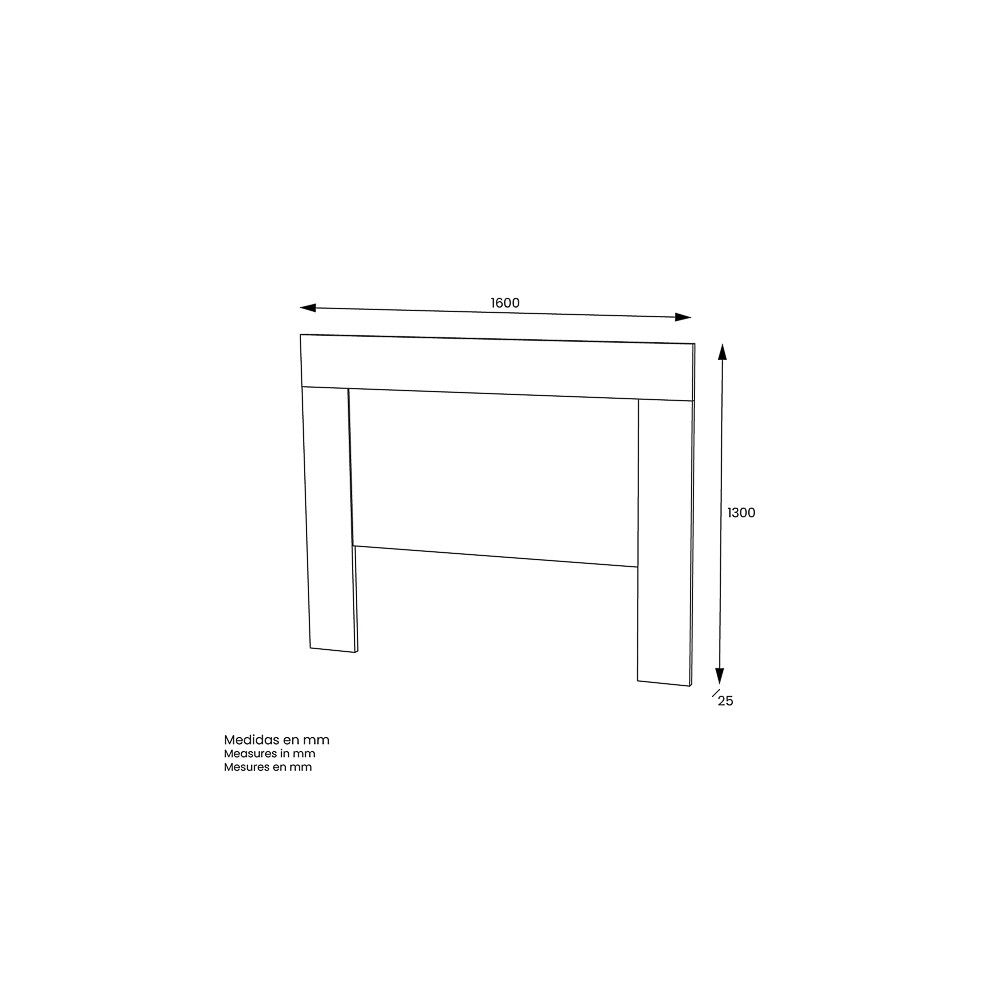 Cabezal para Cama de Matrimonio con patas, Color Blanco y Roble, Medidas: 160 cm (Ancho) x 130 cm (Alto) x 2,5 cm (Fondo)