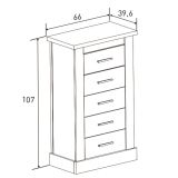 Cómoda, Sinfonier 5 Cajones, Acabado en Color Cañón, Medidas: 66 cm (Ancho) x 107 cm (Alto) x 39,6 cm de (Fondo)