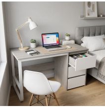 Escritorio Oficina 120 cm con 3 Cajones, Mesa de Ordenador Moderna, Tablero MDF y Melamina, Gris/Blanco, 120x48x74 cm